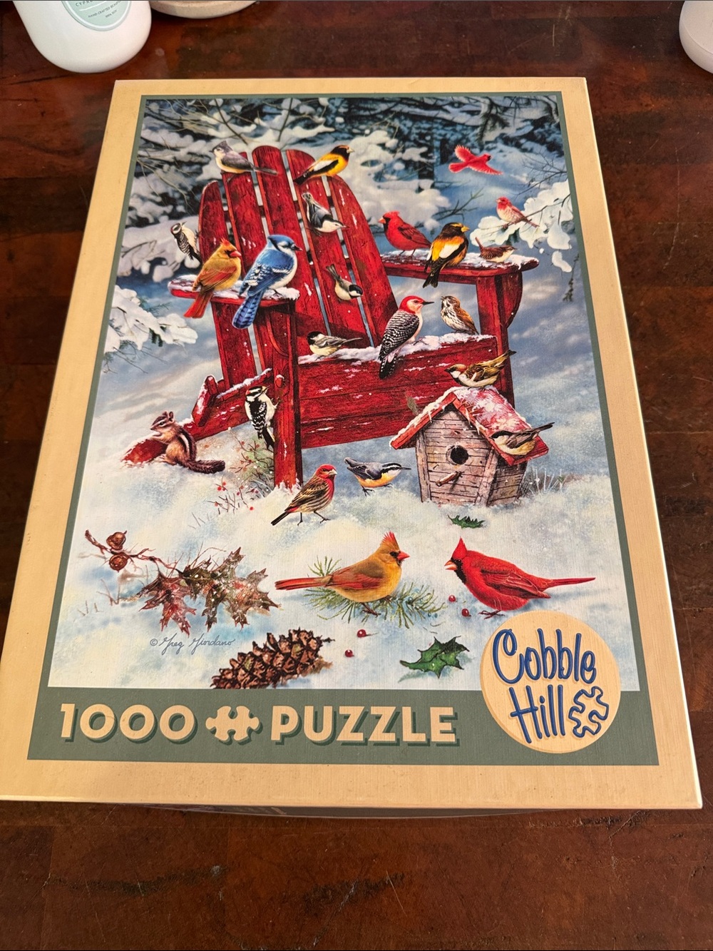Cobble Hill 1000-Piece Winter Birds Puzzle - Red Adirondack